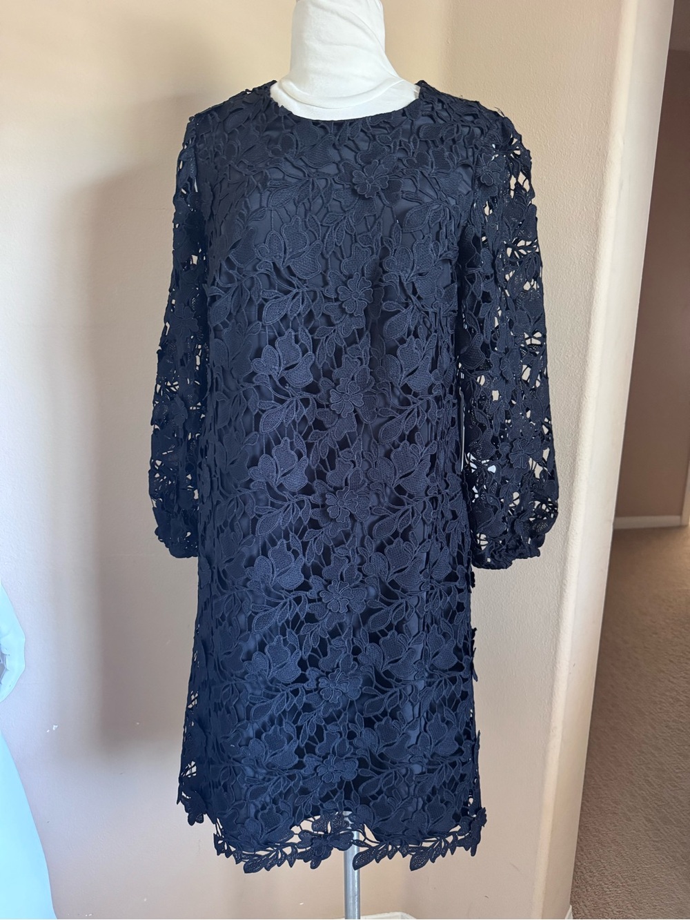 Chico's Lace Black Dress Puff Sleeve